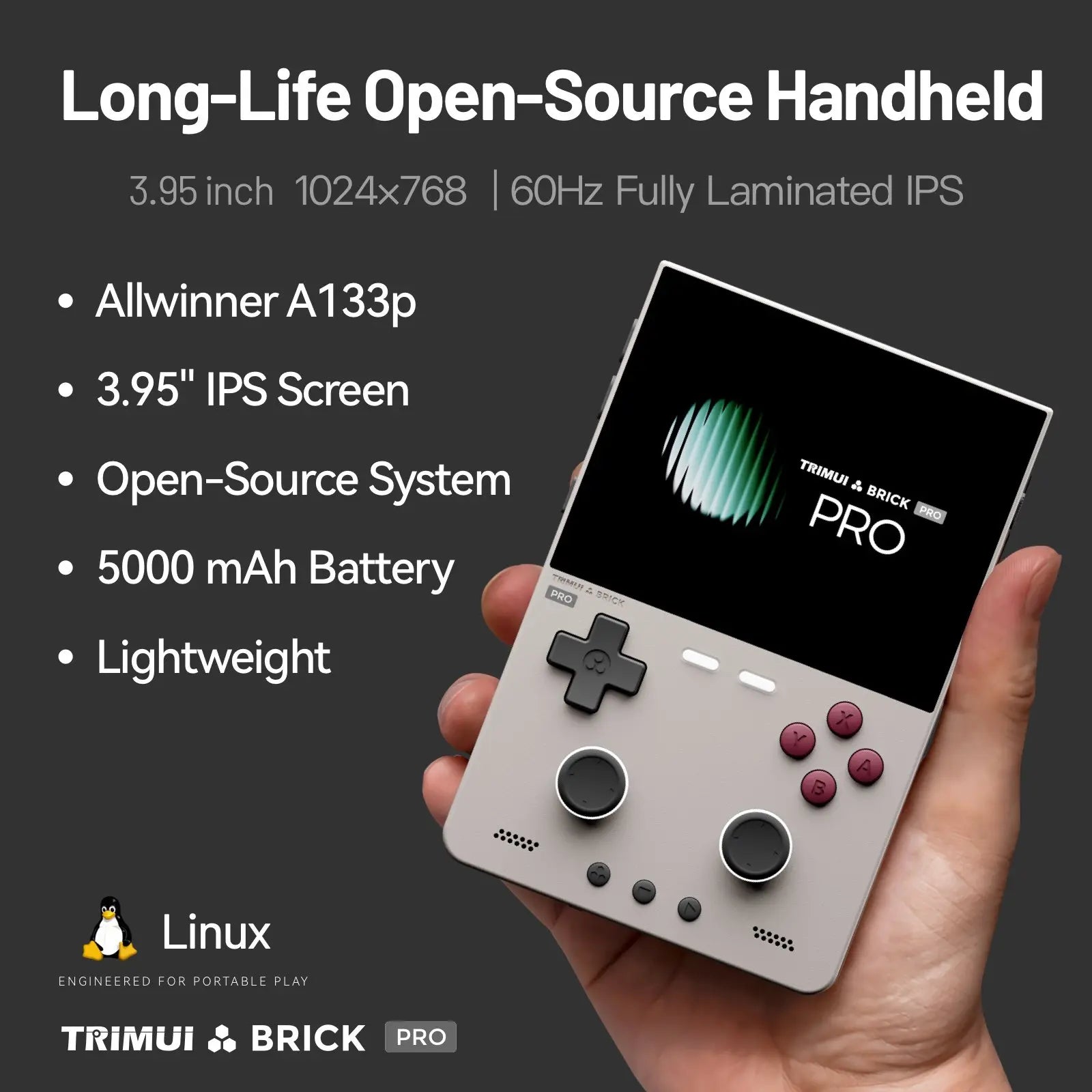 TRIMUI BRICK PRO Retro Handheld Game Console Portable Video Player Linux System Open Source 3.95 Inch Palm Phone Games Gifts
